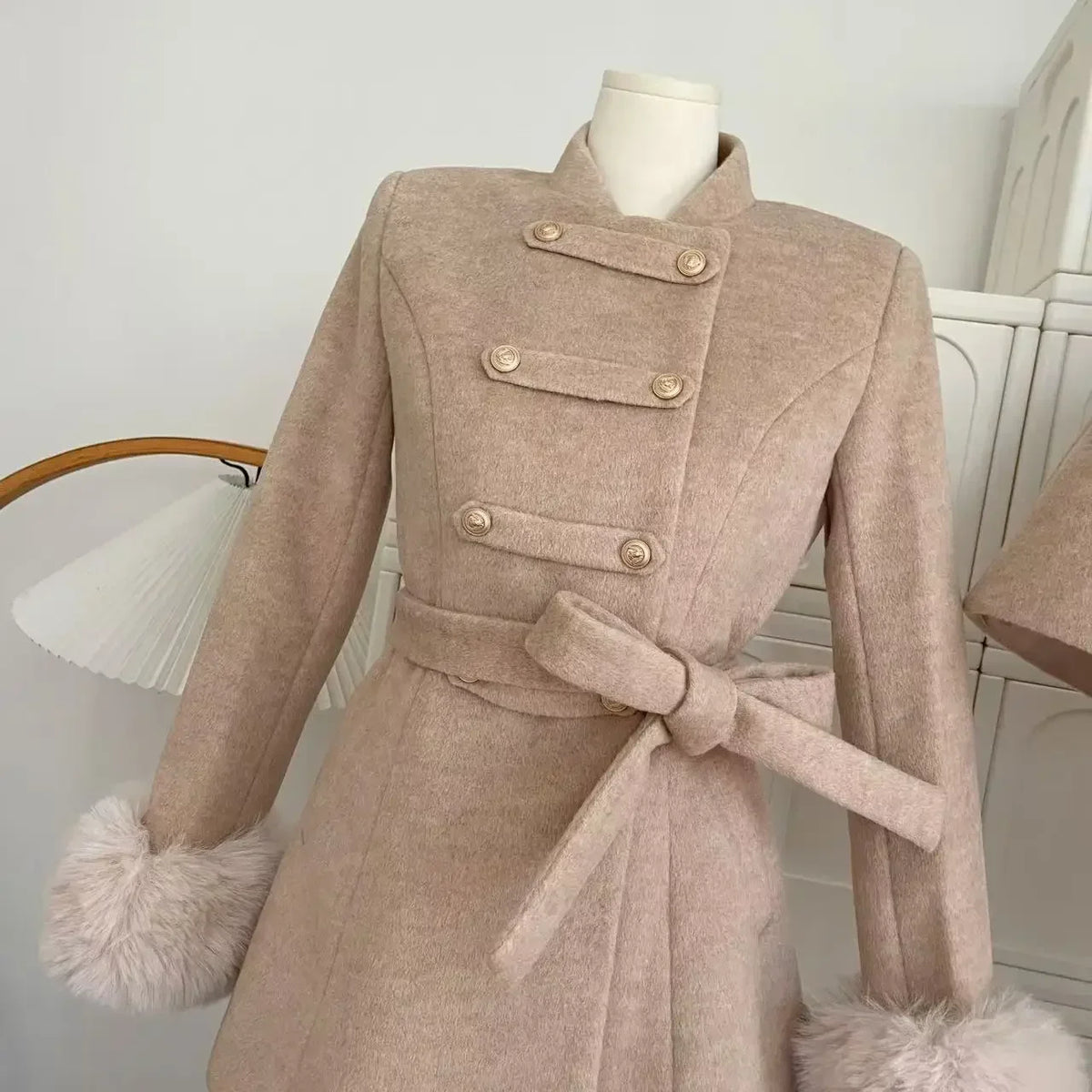 Winter French Vintage Elegant Wool Coat Woman Black Chic Shawl Cloak + Retro Loose Trench Overcoat Female Bandage Design Outfits