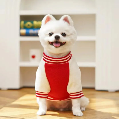 Winter Warm Puppy Coat with D Ring Button Pet Outdoor Jacket Cat Supplies Fleece Clothing Baseball Uniform Sport Suit