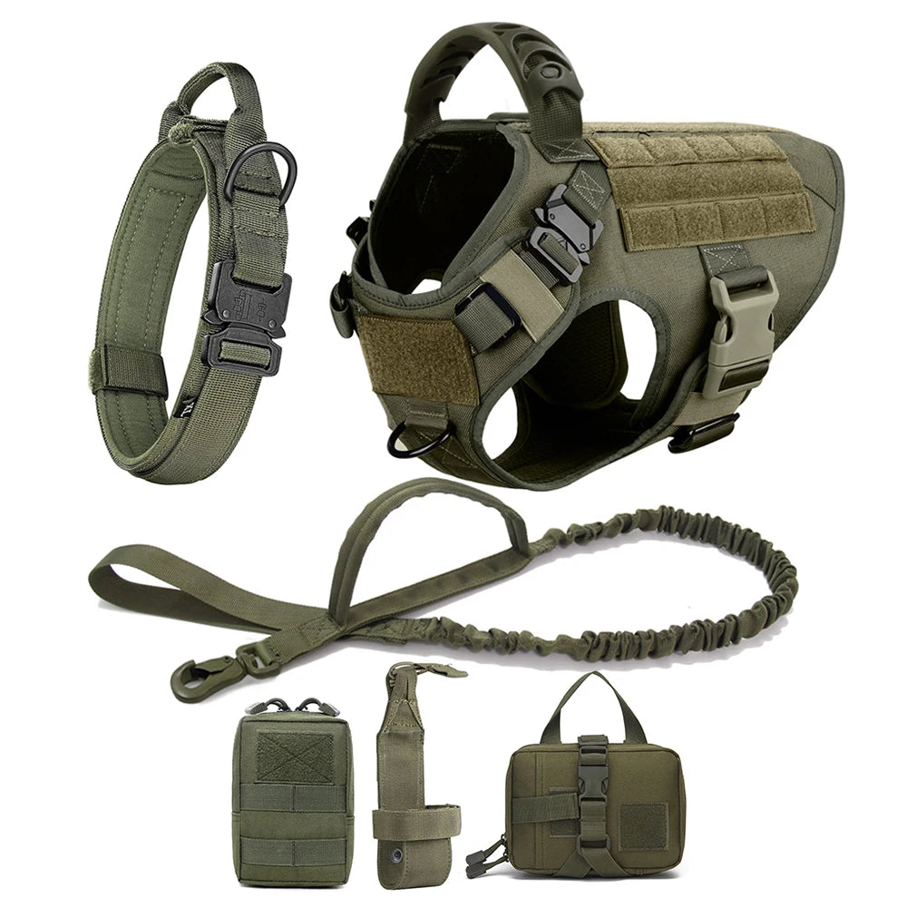 Dog Harness for Large Dogs Leash Collar Molle Pouch Military Harnesses French Bulldog Pet Tactical Training Vest Dog Accessories