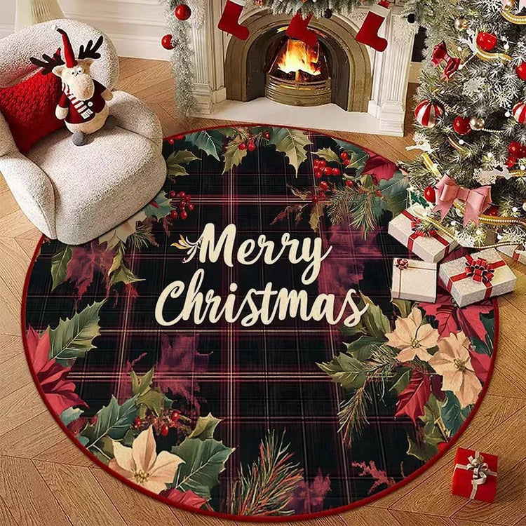 Christmas Style Living Room Decoration Red Carpet Round Rugs for Bedroom Washable Lounge Soft Floor Mat Anti-slip Children's Rug