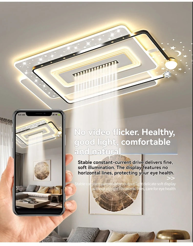LED Ceiling Light with Spotlights Dimmable Remote Control Modern Living Room Lamp Fandelier Chandelier Smart Lighting