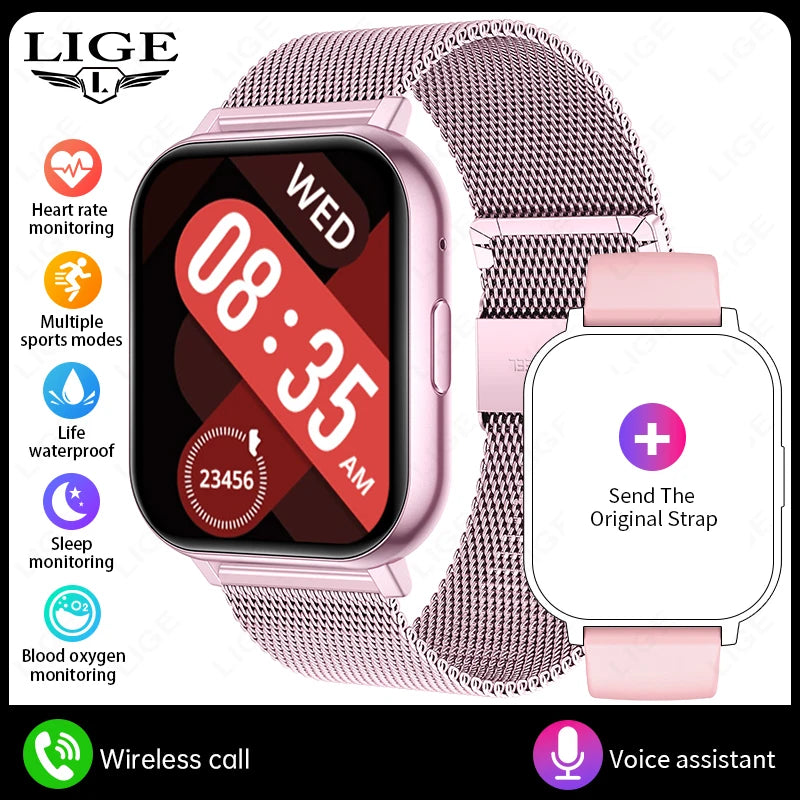 LIGE 2026 New Smart Watch Women Men Bluetooth Talking Blood Oxygen Heart Rate Monitoring Smart Watch For Women Men Holiday Gift