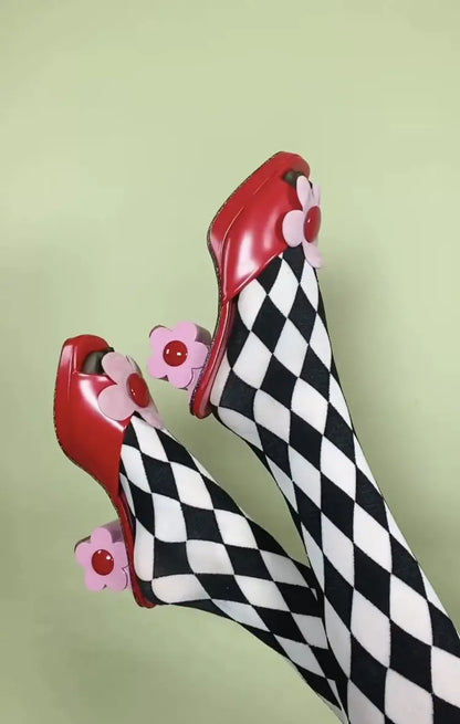 Sweet Style Round Toe Outdoor Flowers Summer Fashion Lady Slippers Strange Flower High Heels Pull On Design Large Size Shoes