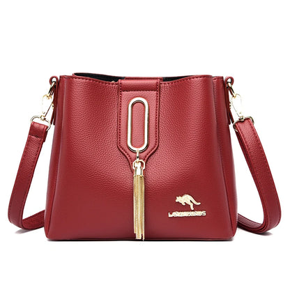 Luxury Hand bags For Women High Quality Pu Leather Three layers Ladies Shoulder Crossbody Bag Bucket Tassel Commuting Sac A Main