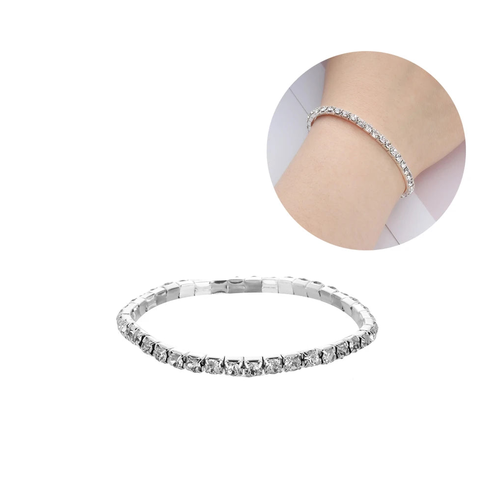 1-10 Rows Fashion Jewelry Bridal Wristband Crystal Rhinestone Elastic Bangle Stretch Bracelet Wedding Bridal Jewelry