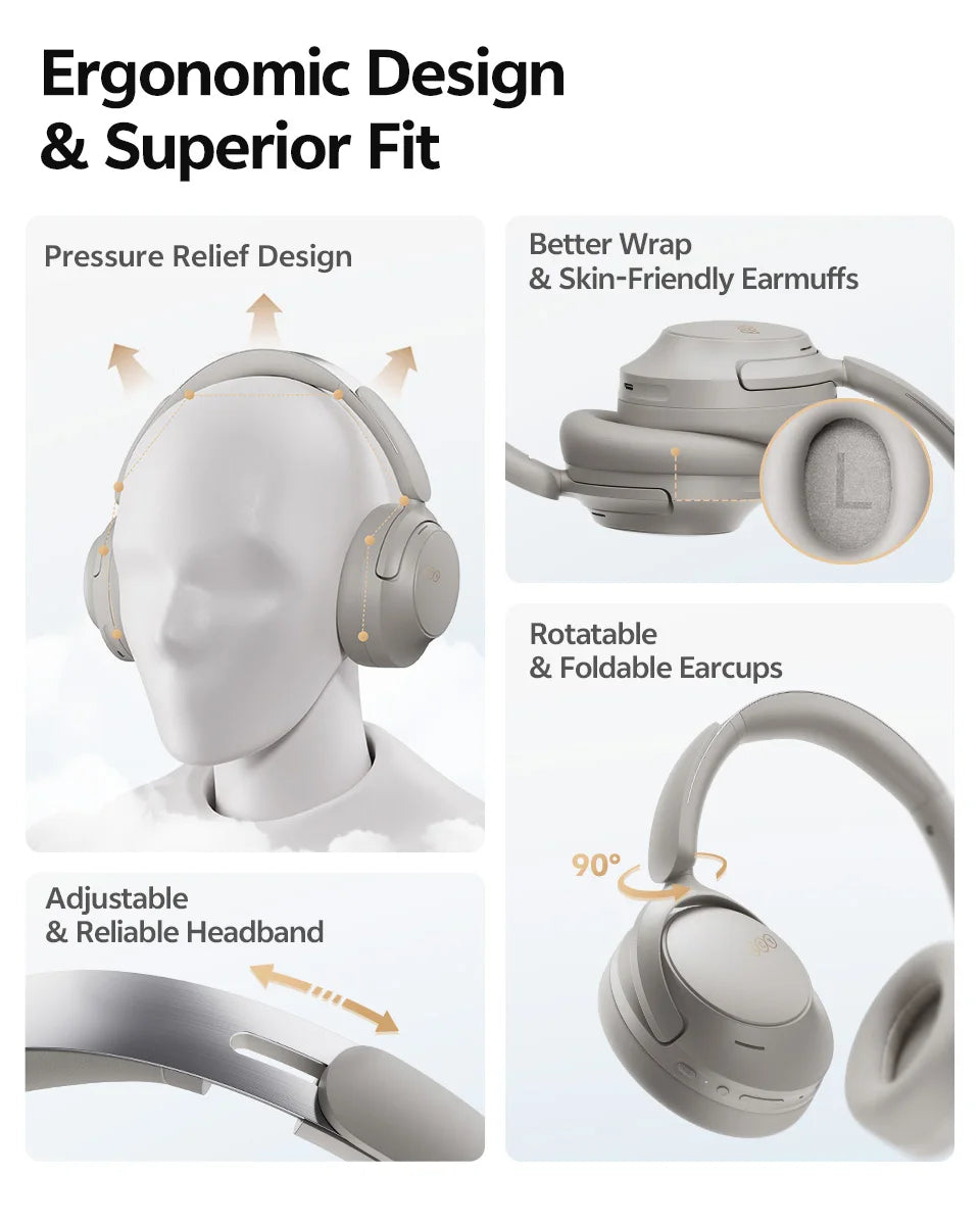 QCY H3S Over Ear Headphone Hi-Res LDAC Spatial Sound Headset H3S -56dB Adaptive ANC Wireless Earphone Bluetooth 6.0 102Hrs