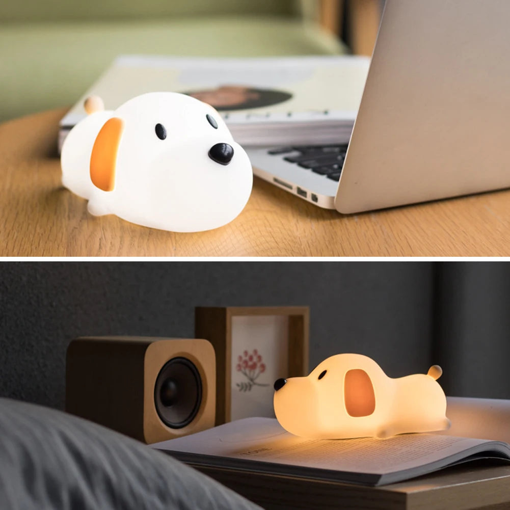 USB Rechargeable Bedside Mood Light Puppy Lamp Silicone Dog LED Night Lights Touch Sensor Colors  for Children Baby Toy Gift