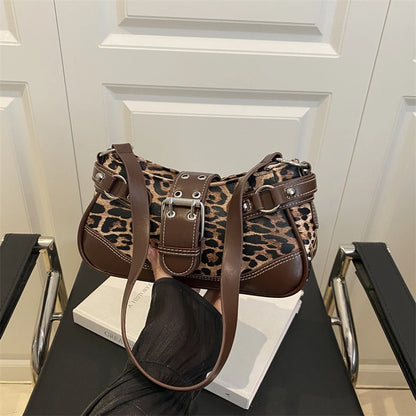 Fashion PU Shoulder Bags Leopard Print Retro Messenger Bag Large Capacity Underarm Bag Women Daily Use Handheld Bag