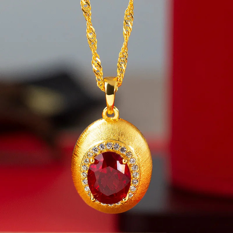 Luxury 24K 9999 Pure Gold real gold brushed pendant inlaid moissanite water drop pendant clavicle chain
