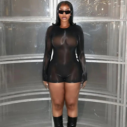 Doyerl Solid Long Sleeve Shorts Romper for Woman Bodysuit Fancy Club Skinny Stretchy Party Night Going Out One Pieces Playsuit