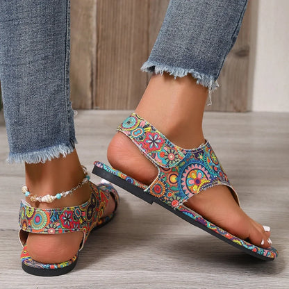 2025 Women Flat Sandals Comfortable Flats Sandals Printed Bohemia Roman Style Shoes for Women Fashion Shoes Sandalias De Mujer