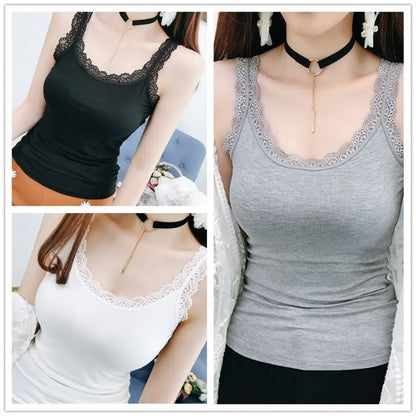 Summer Sleeveless Women Tank Top With Lace Top Red Inside Wear Lace Camisoles Loose Underwear Womens Clothing Vest
