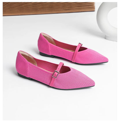 Women's flat shoes with pointed soft knitted sole breathable and comfortable shoes Spring and Autumn 2024 new model