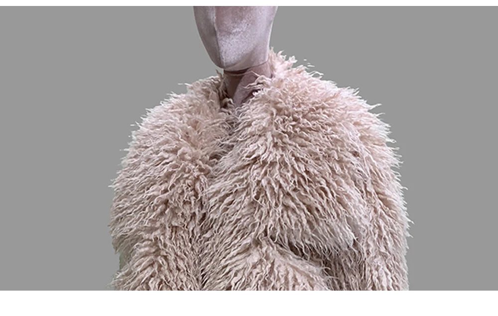 Lautaro Autumn Winter Long Oversized White Thick Warm Hairy Shaggy Fuzzy Faux Mongolian Fur Coat Women Pink Fluffy Overcoat