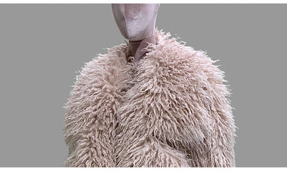 Lautaro Autumn Winter Long Oversized White Thick Warm Hairy Shaggy Fuzzy Faux Mongolian Fur Coat Women Pink Fluffy Overcoat