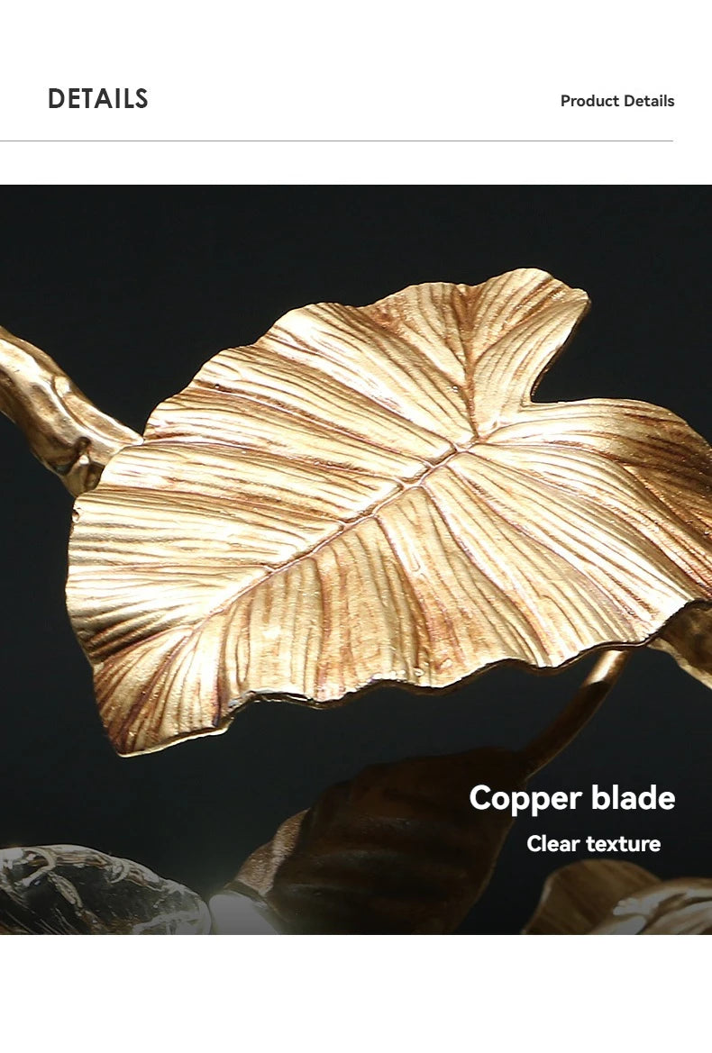 Luxury Copper Branch Chandelier Dining Table Retro Restaurant Light with Leaf Crystal Pendant Lamp Living Room Bar Kitchen Vila