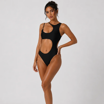 Y2K Bodysuit for Women Black One Shoulder Asymmetric Cut Out Slim Fit Sleeveless High Cut One Piece Leotard Body Suit