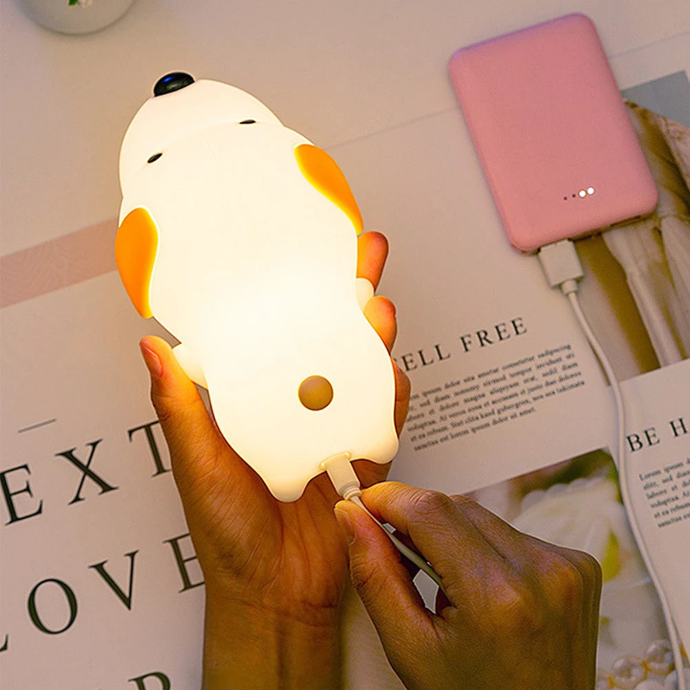 USB Rechargeable Bedside Mood Light Puppy Lamp Silicone Dog LED Night Lights Touch Sensor Colors  for Children Baby Toy Gift