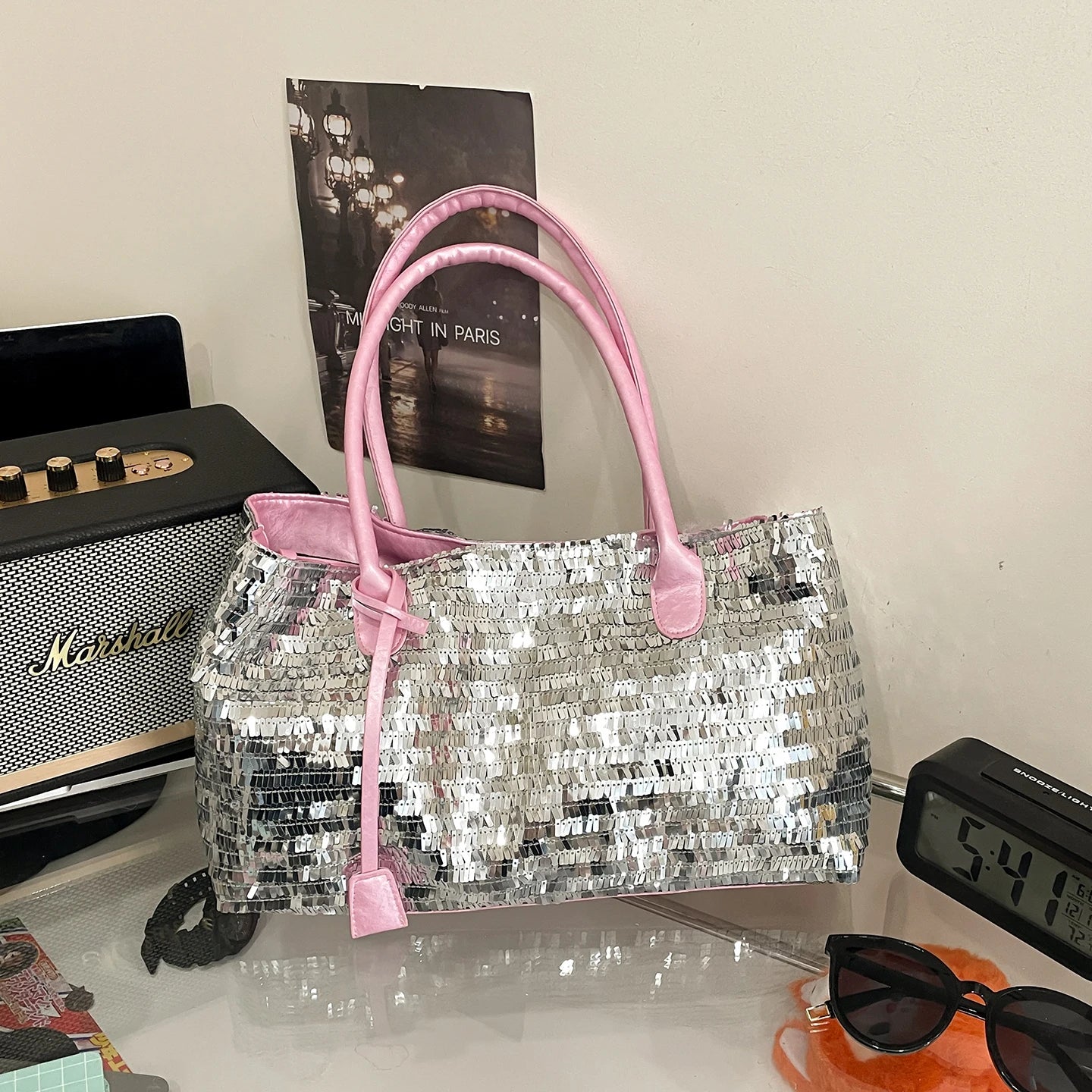LEFTSIDE Sequins Shoulder Bags for Women 2025 Designer New Trendy Fashion Evening Party Bling Square Bag Handbags and Purses