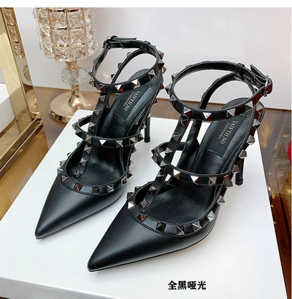 Women's Gladiator sandals Summer 2026 Luxury With Ankle Strap Pointed Toe Fashion Rivet High Heels Party Ladies Shoes Women 10cm