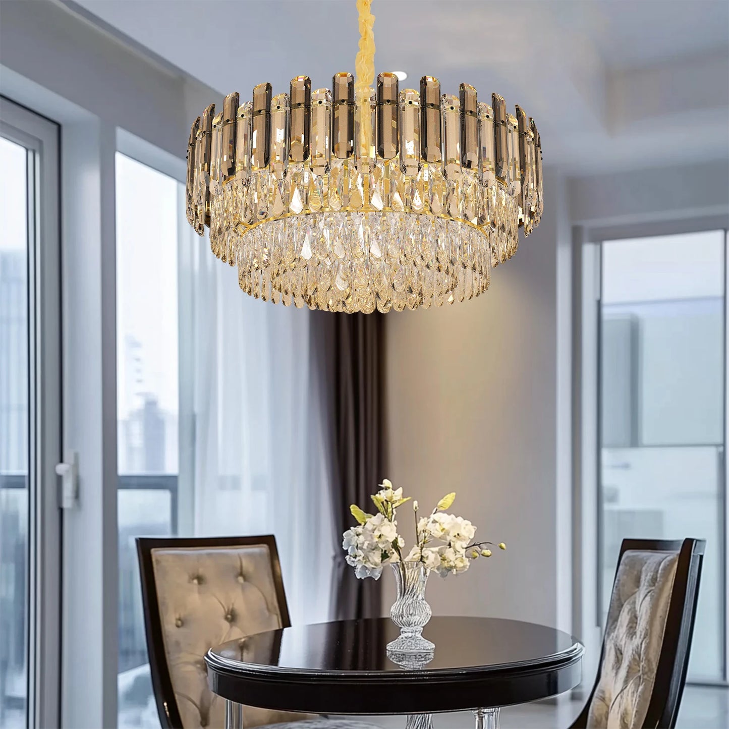 Modern K9 Crystal Chandelier Round Ceiling Fixtures Pendant Lights Living Room Bedroom