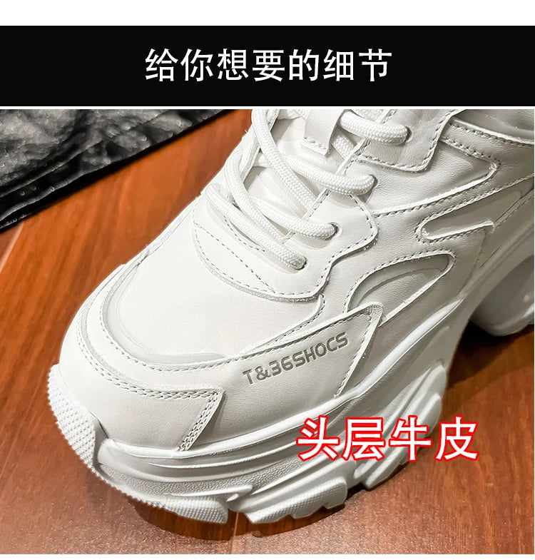 ZJR 14cm Chunky Sneakers for Women Super Increasing Women Shoe High Quality Real Leather Shoes Lightweight Platform Shoes 8-14cm