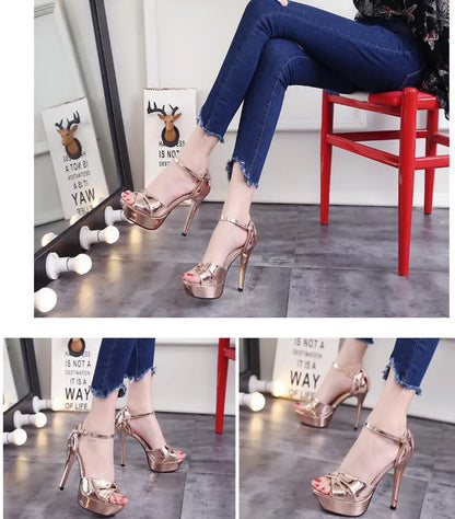 Silver Sandals Women Platform 2024 Summer Luxury Party Dress Shoes 12CM Fashion Hollow Out Ankle Strap Elegant Ladies High Heels