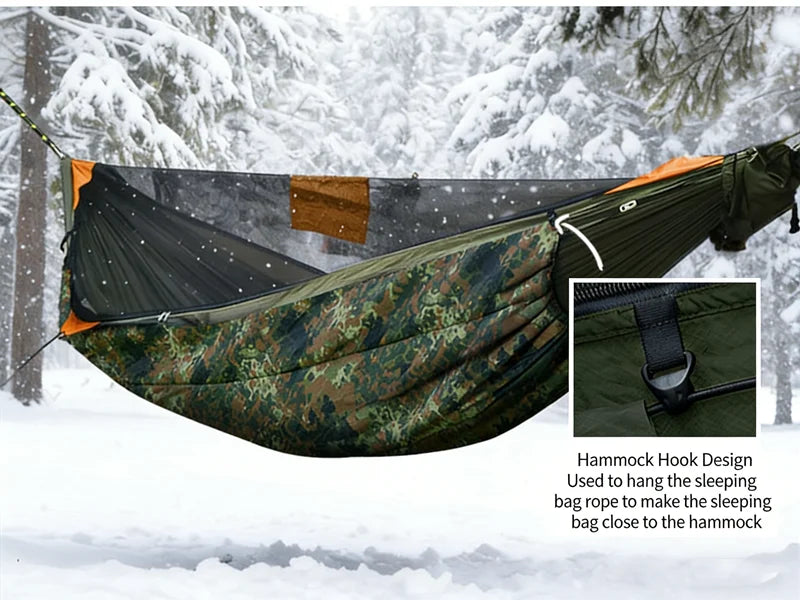 TRAVELER Bushcraft Quick-Deploy Hammock with Mosquito Net, Integrated Ridgeline & Anti-Roll Design for Wilderness Camping