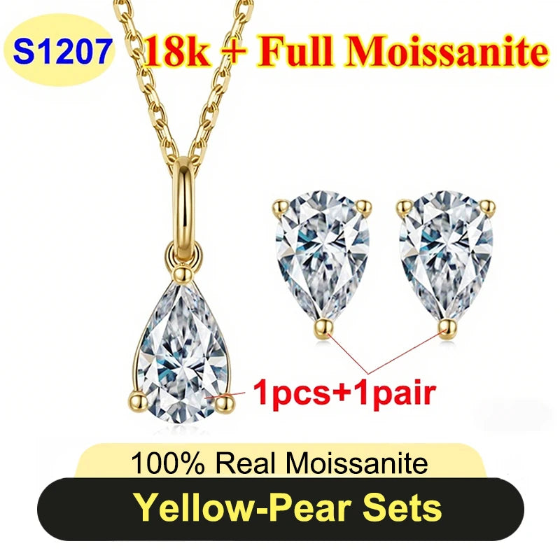 Full Shape 1-3ct Moissanite Women's Moissanite Jewelry Sets 925 Silver Plated 18k Gold D Color Necklace Earrings For Women Gift
