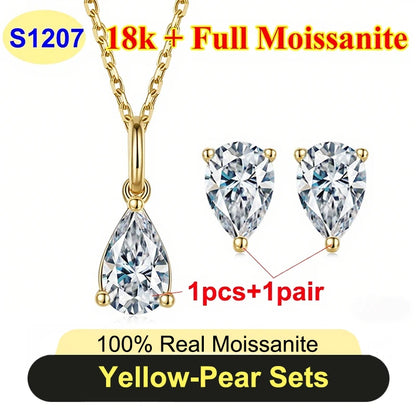 Full Shape 1-3ct Moissanite Women's Moissanite Jewelry Sets 925 Silver Plated 18k Gold D Color Necklace Earrings For Women Gift