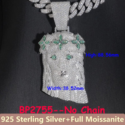 Jesus New Unisex Full Moissanite Diamond Pendants For Men Original 925 Sterling Silver Men's Diamond Jewelry Hip Hop For Party