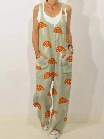 Women's Sleeveless Jumpsuit 2022 Summer Boho Floral Wide Leg Long Pants Rompers Ladies Strap Plus Size Casual Loose Bib Trousers