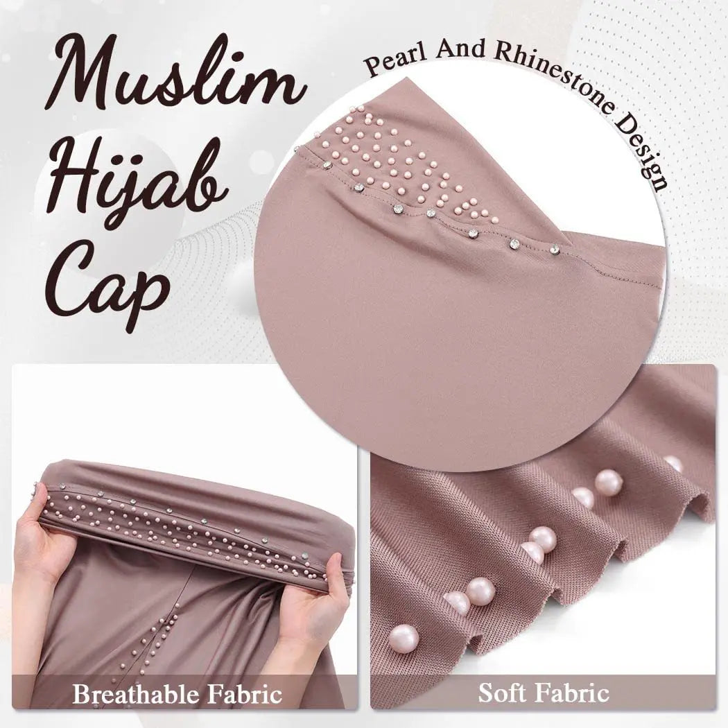 2026 Fashion Versatile Beaded Hijab for Women,Mid-Length Convenient Pull-over Hat Scarf,Malay Shawl Pure Color Women's Headscarf