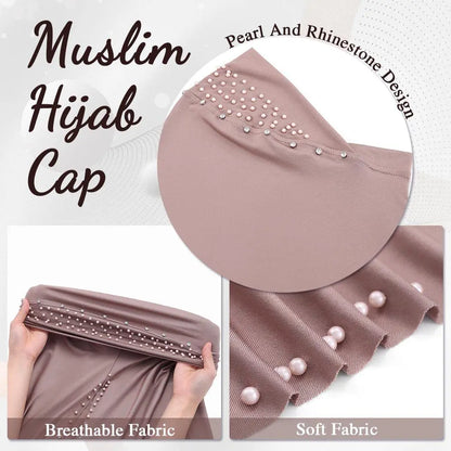 2026 Fashion Versatile Beaded Hijab for Women,Mid-Length Convenient Pull-over Hat Scarf,Malay Shawl Pure Color Women's Headscarf