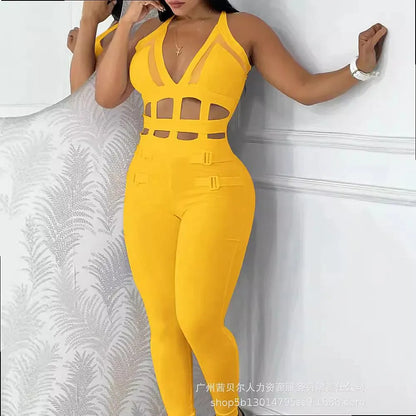 Sexy White Hollow Out Tie Neck Bodysuit Jumpsuit Bodycon Overall Playsuit Spring Summer