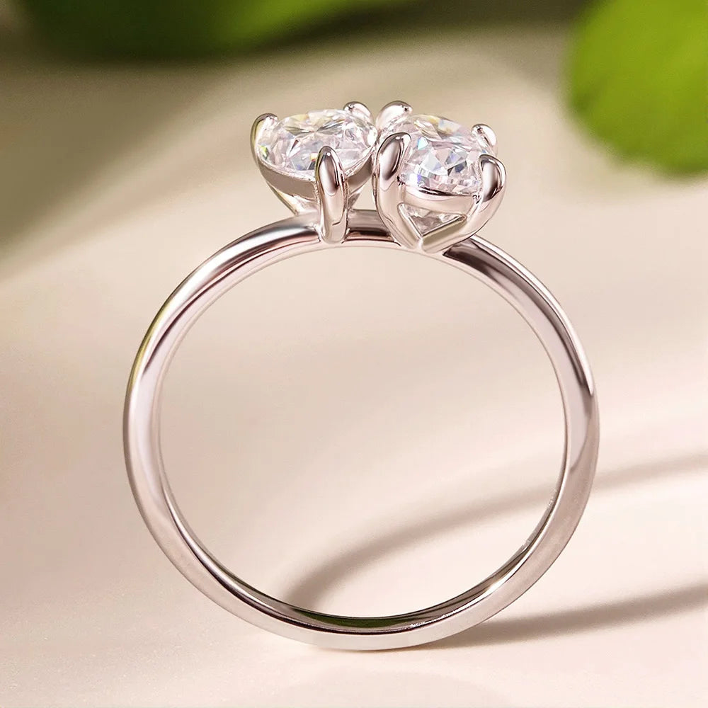 OEVAS Two Stones Pear Cut Moissanite Rings S925 Silver Plated 18K Gold Toi Et Moi Wedding Band For Women Engagement Fine Jewelry