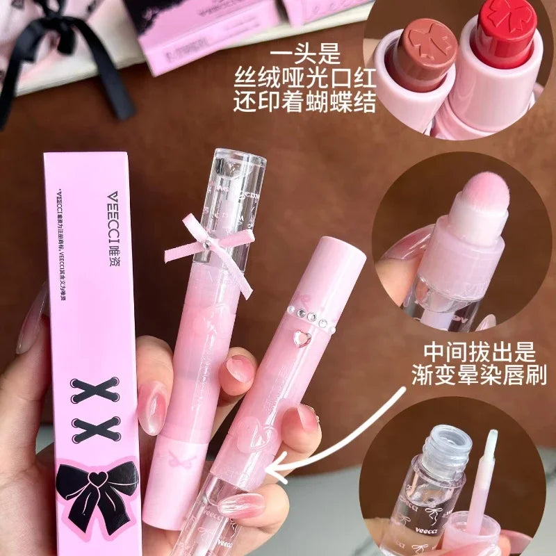 VEECCI Sweet Spicy Girl Ribbon Series Gift Box Makeup Kit Lipstick Eyeshadow Concealer Hair Rope Set Pink Delicate Cute Makeup