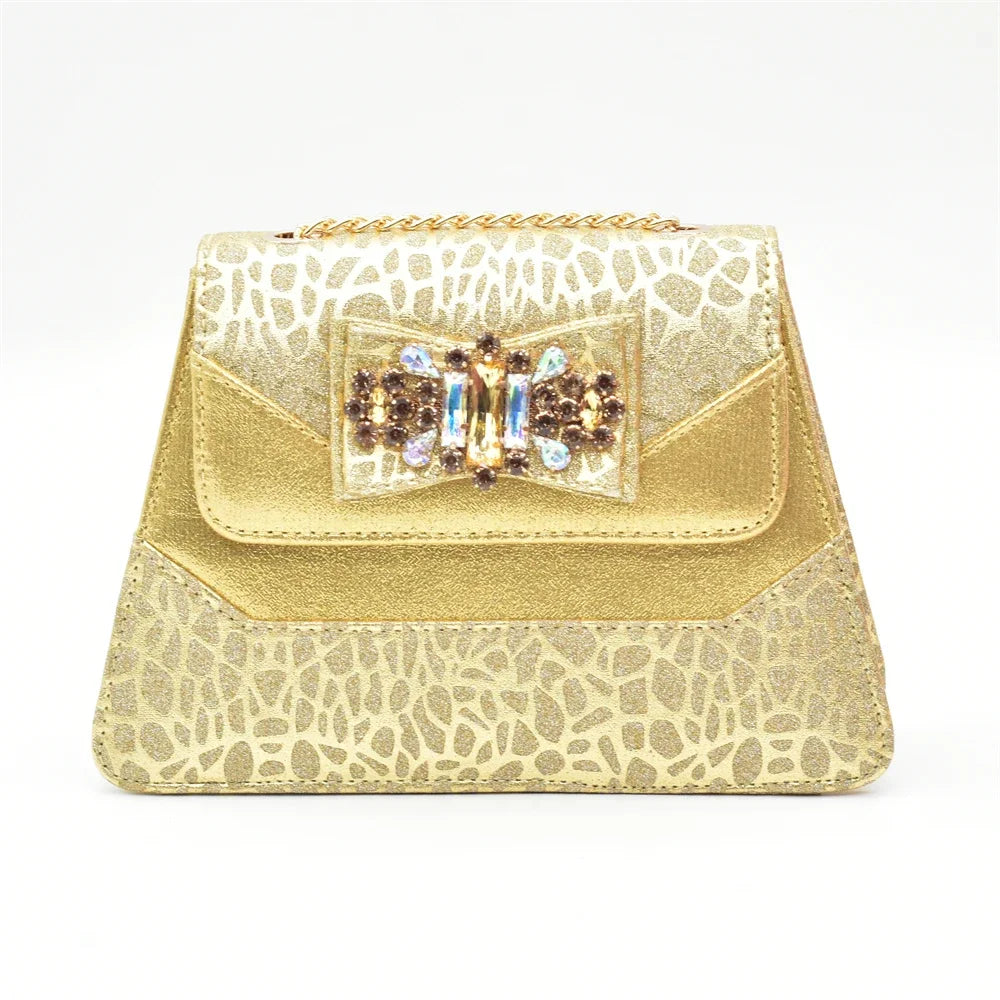 Nigerian Latest Shoes and Bags To Match Shoe and Bag Set for Party in Women Italian Rhinestones Elegant Peep Toe Sandals