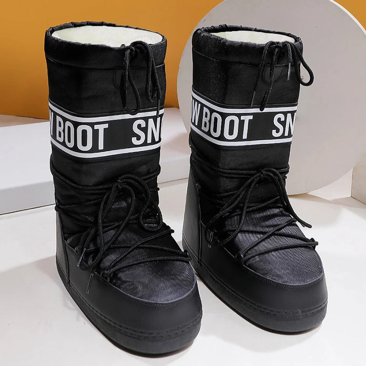 2026 New Women High‑Tubed Moon Boots Space Snow Boots Round‑Toe Lightweight Thick‑Sole Warm Insulated Skiing Winter Outdoor Cott