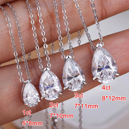 IGOTOS 1-4CT Water Drop Moissanite Pendant Necklace Women 925 Sterling Silver Round/Sharp Claw Lab Diamond Pendant Neck Chain