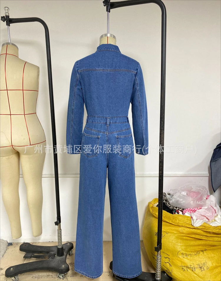 Jumpsuits Women Denim One Piece Full Sleeve Overalls Long Pants High Waist Rompers Y2k Streetwear Jumpsuit Work 2026 Autumn