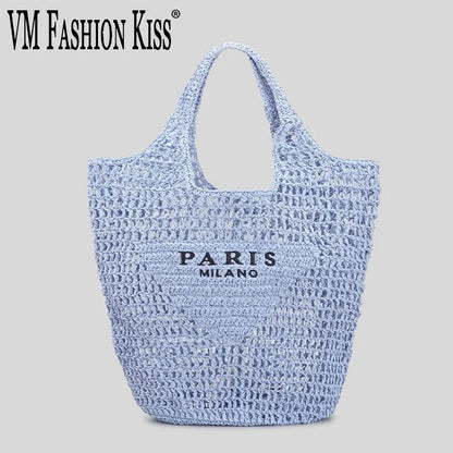 2024 Luxury Design Women Plaited Raffia Straw Bag Large Capacity Casual Tote Handbag Hollow Summer Beach Vacation Shoulder Bag