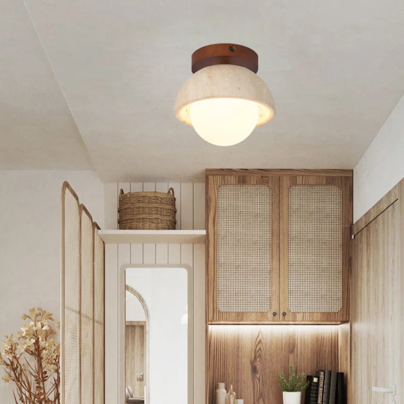 IWHD Japan Wabi Sabi LED Ceiling Lights Bedroom Bathroom Corridor Home Lighting Yellow travertine Ceiling Lamp Lampy Sufitowe
