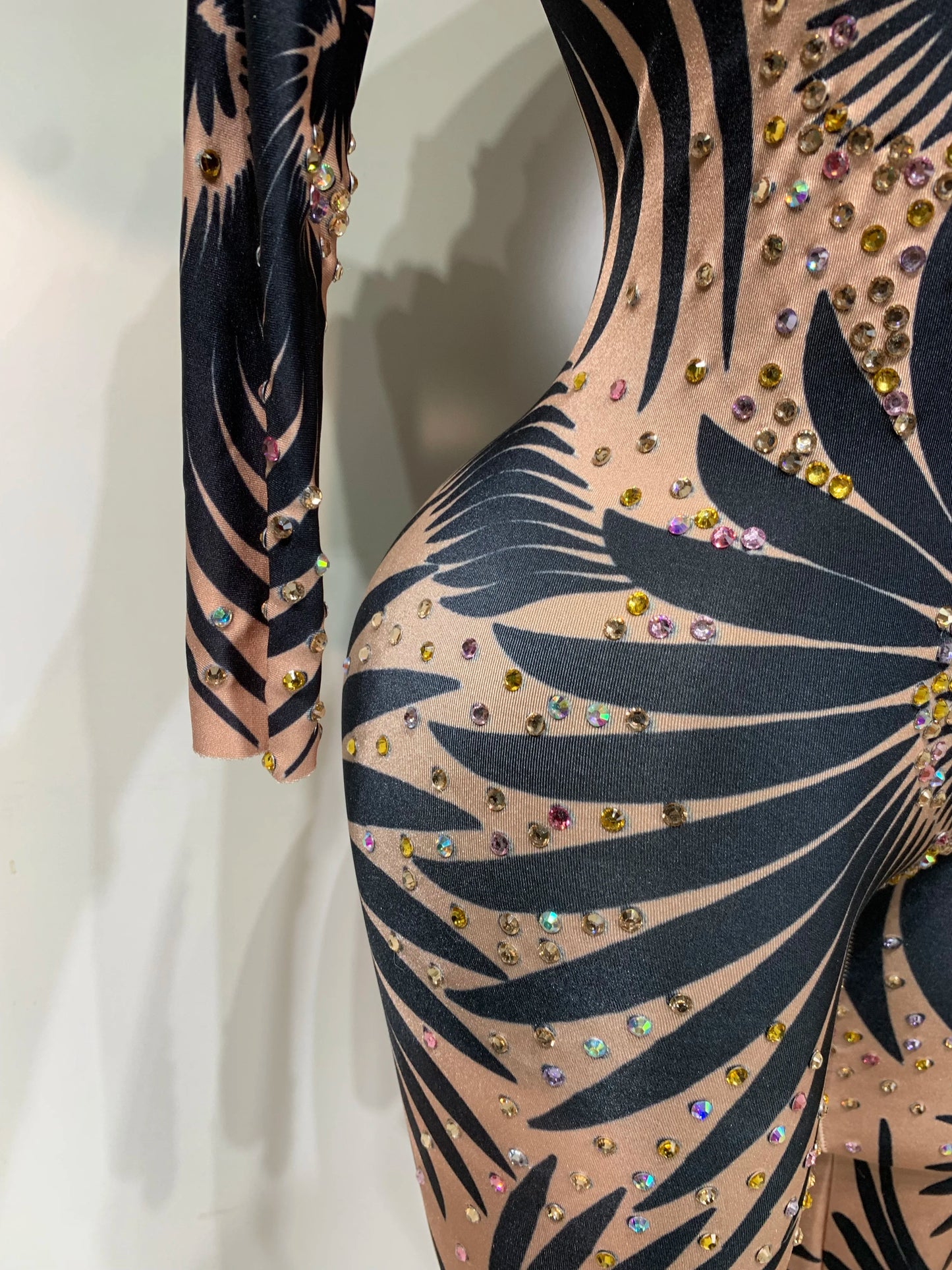 Sexy Long Sleeves Print Rhinestone Jumpsuits Drag Queen Show Stage Performance Costume Women Evening Party Nightclub Rompers