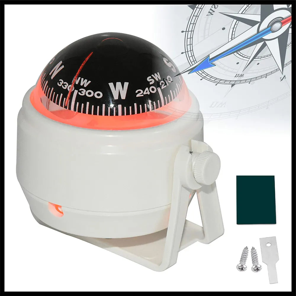 Ball Shaped Boat Compass Vehicle Navigation Car Compass with Dial Sea Pivoting Marine Boat Compass Black/White for Outdoor