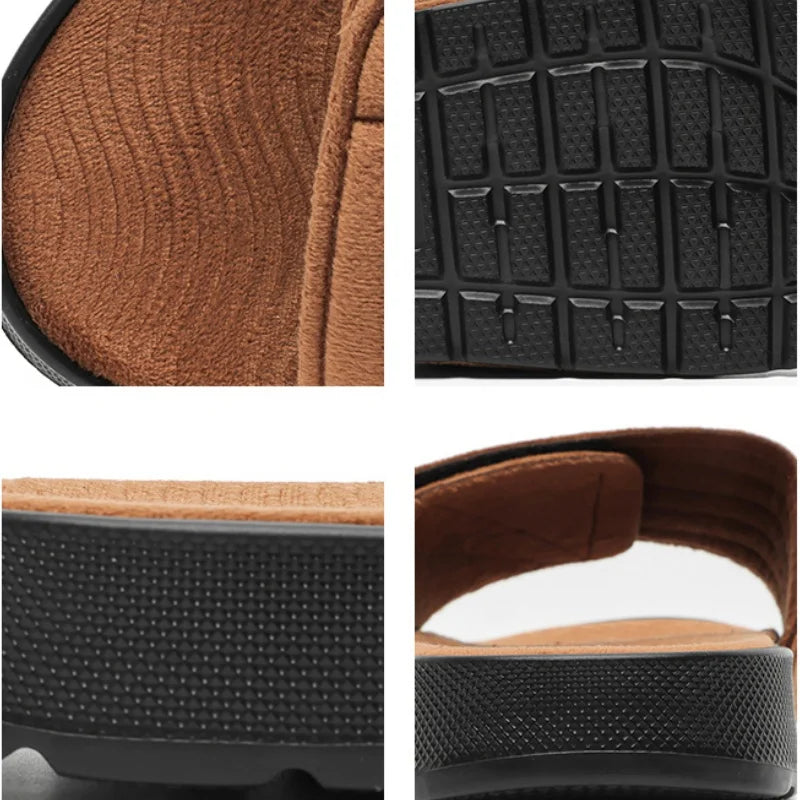Fashion Men's Slippers Suede Cloth Non-Slip Casual Sandals Platform Soft Home Shoes Indoor Slides Outdoor Beach Shoes Flip-flop
