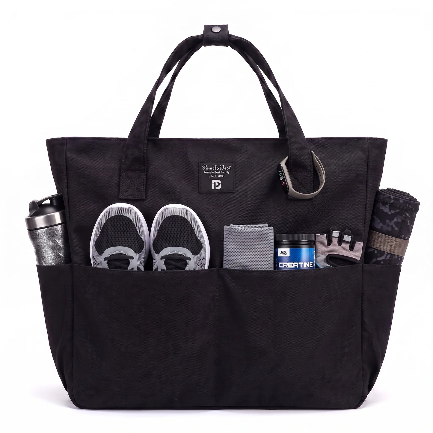 35L Large Gym Tote Bag for Women Soft Waterproof Polyester Yoga Handbag Multi Pocket Work Travel Beach Bag With Shoe Compartment