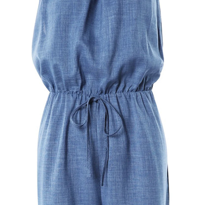 Women's Casual Solid Color Wide Leg Straight Overalls Summer Sleeveless Spaghetti Strap Drawstring Waist Jumpsuits