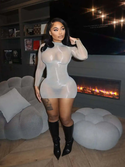 Sexy Oli Play Bodysuit Bodycon Jumpsuit Women Mesh Black See-through Outfit 2026 Spring New Ventilate Skinny Bodycon Club Skirt