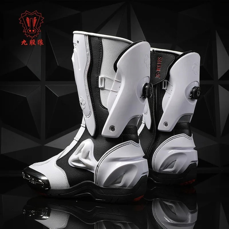 JG-Wolf Leather Motocross Boots Men Anti-slip Off Road Motorcycle Boots Adventure Touring MX MTB Dirt Bike Boots